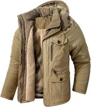 Men Fleece Warm Jackets Thick Hooded Coat Mens Linner Outerwear Casual Cotton Padded Jacket