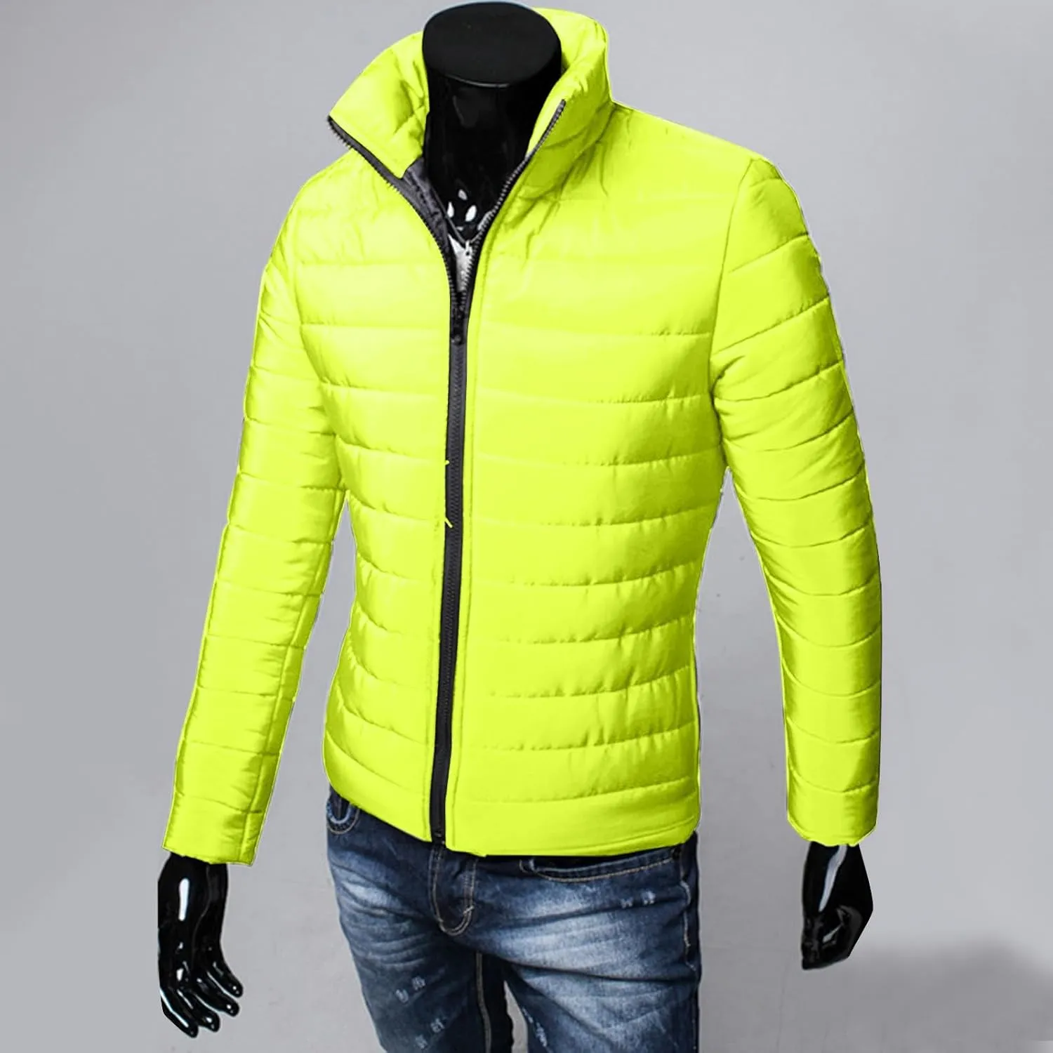 Men Lightweight Jacket Puffer Hoodless Light Padded Zip Down Jacket Winter Warm Bubble Coat Packable Quilted Jackets