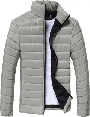 Men Lightweight Jacket Puffer Hoodless Light Padded Zip Down Jacket Winter Warm Bubble Coat Packable Quilted Jackets