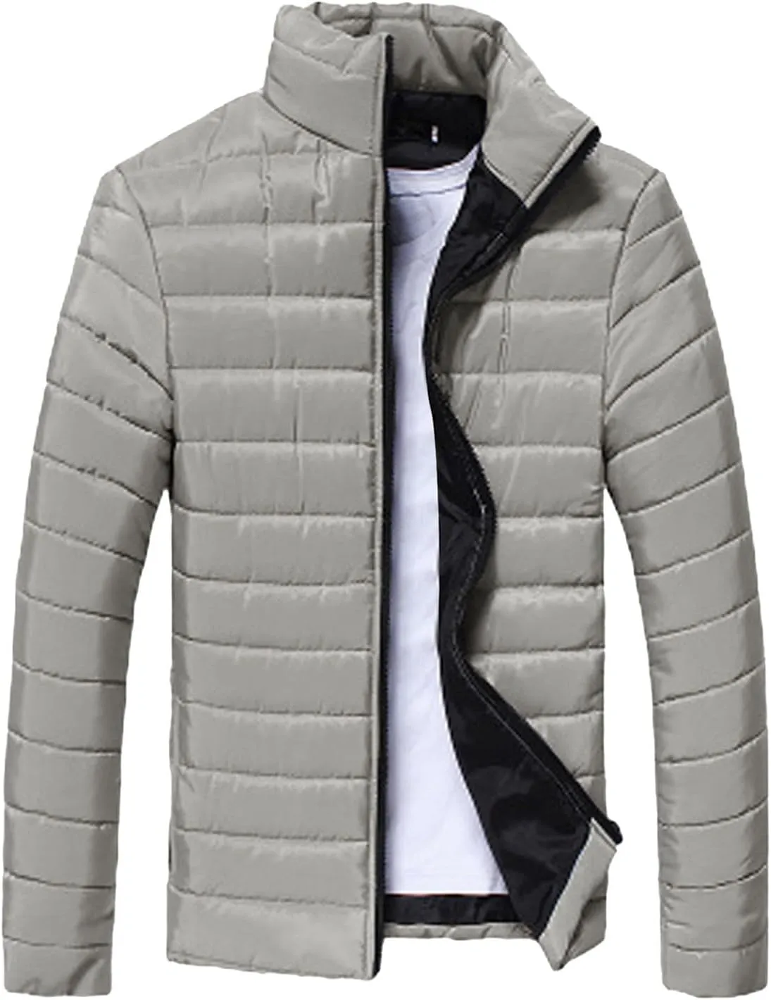 Men Lightweight Jacket Puffer Hoodless Light Padded Zip Down Jacket Winter Warm Bubble Coat Packable Quilted Jackets