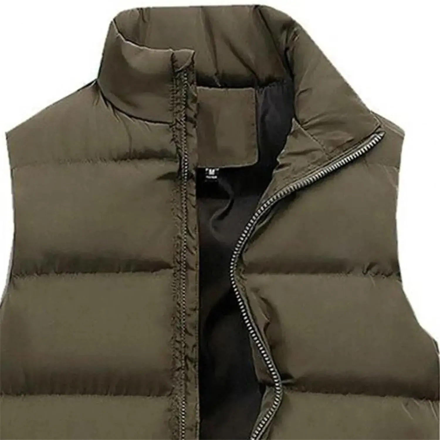 Men Puffer Vest Jacket Winter Sleeveless Outerwear Stand Collar Zipper Cotton Padded Thicken Waistcoat