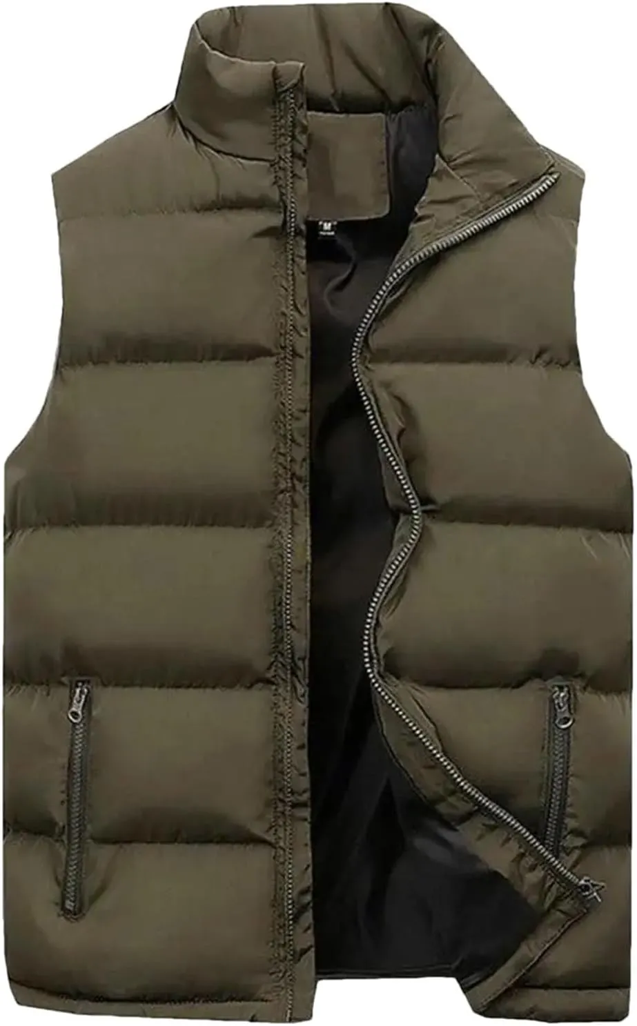 Men Puffer Vest Jacket Winter Sleeveless Outerwear Stand Collar Zipper Cotton Padded Thicken Waistcoat