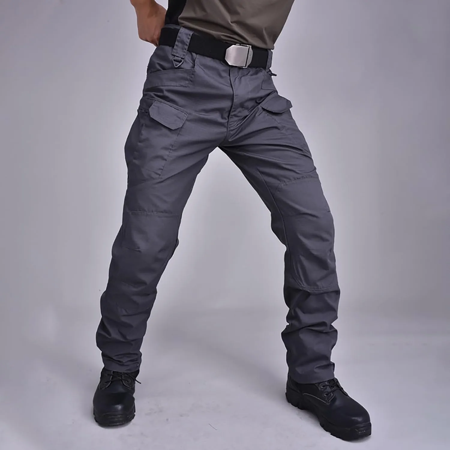 Men Ripstop Tactical Pants, Water Resistant Cargo Pants, Lightweight Hiking Military Pant Outdoor Work Trousers(No Belt)