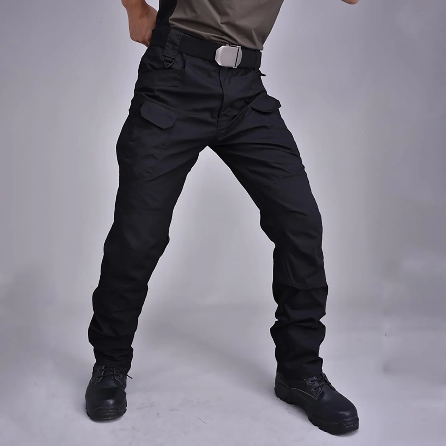 Men Ripstop Tactical Pants, Water Resistant Cargo Pants, Lightweight Hiking Military Pant Outdoor Work Trousers(No Belt)