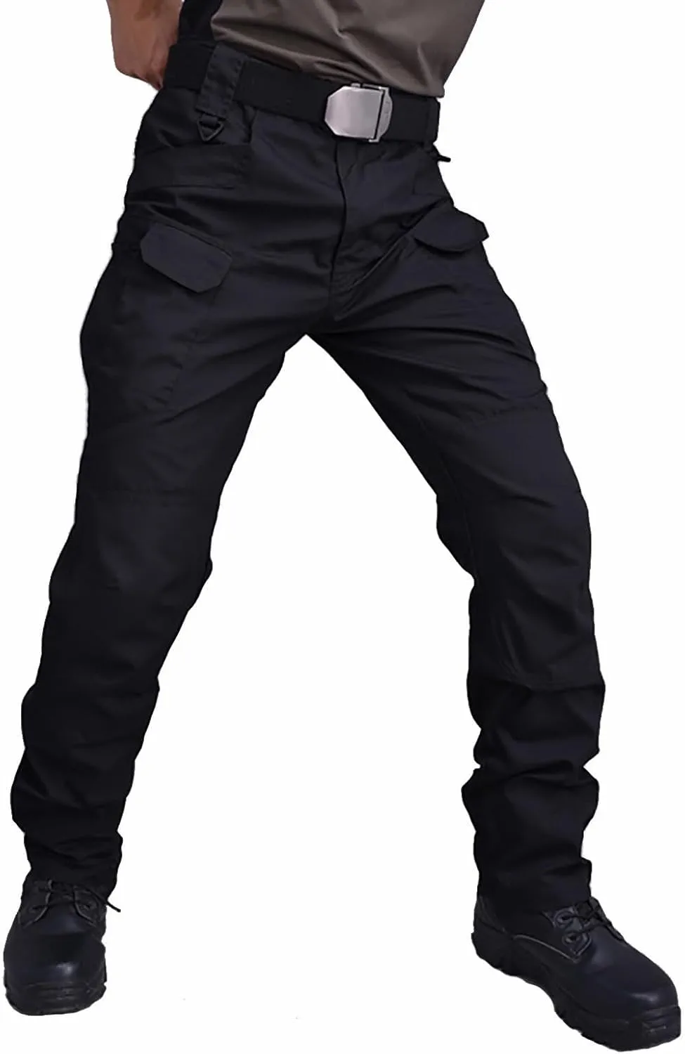 Men Ripstop Tactical Pants, Water Resistant Cargo Pants, Lightweight Hiking Military Pant Outdoor Work Trousers(No Belt)