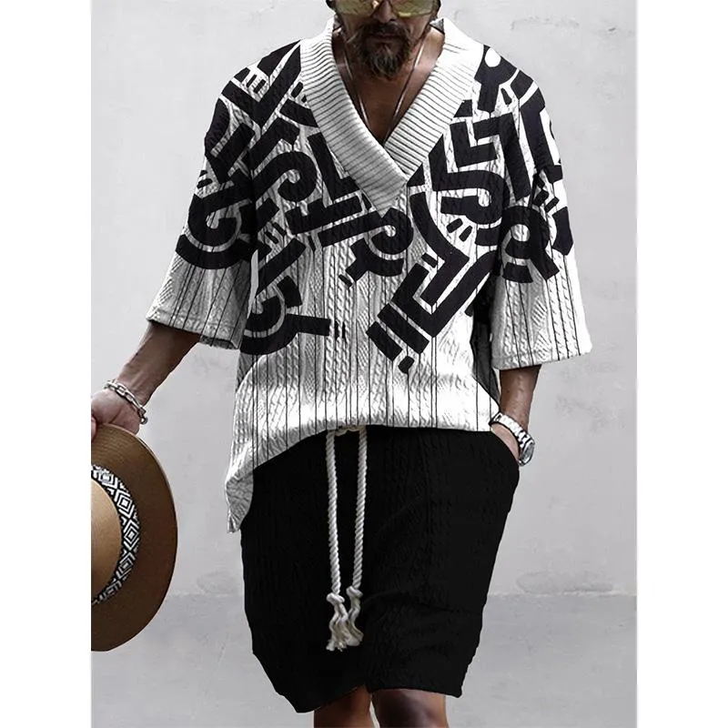 MEN'S ART CASUAL PRINT SHORTS SET 06457136YM