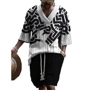 MEN'S ART CASUAL PRINT SHORTS SET 06457136YM