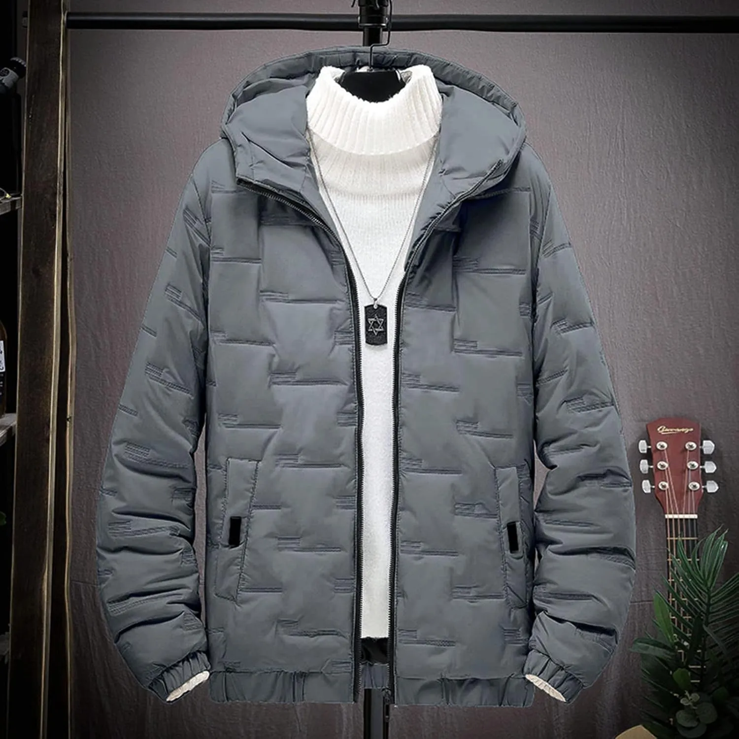 Mens Autumn And Winter Fashion Casual Solid Color Padded Warm Cotton Coat Cotton Padded Jacket Jackets Coats for