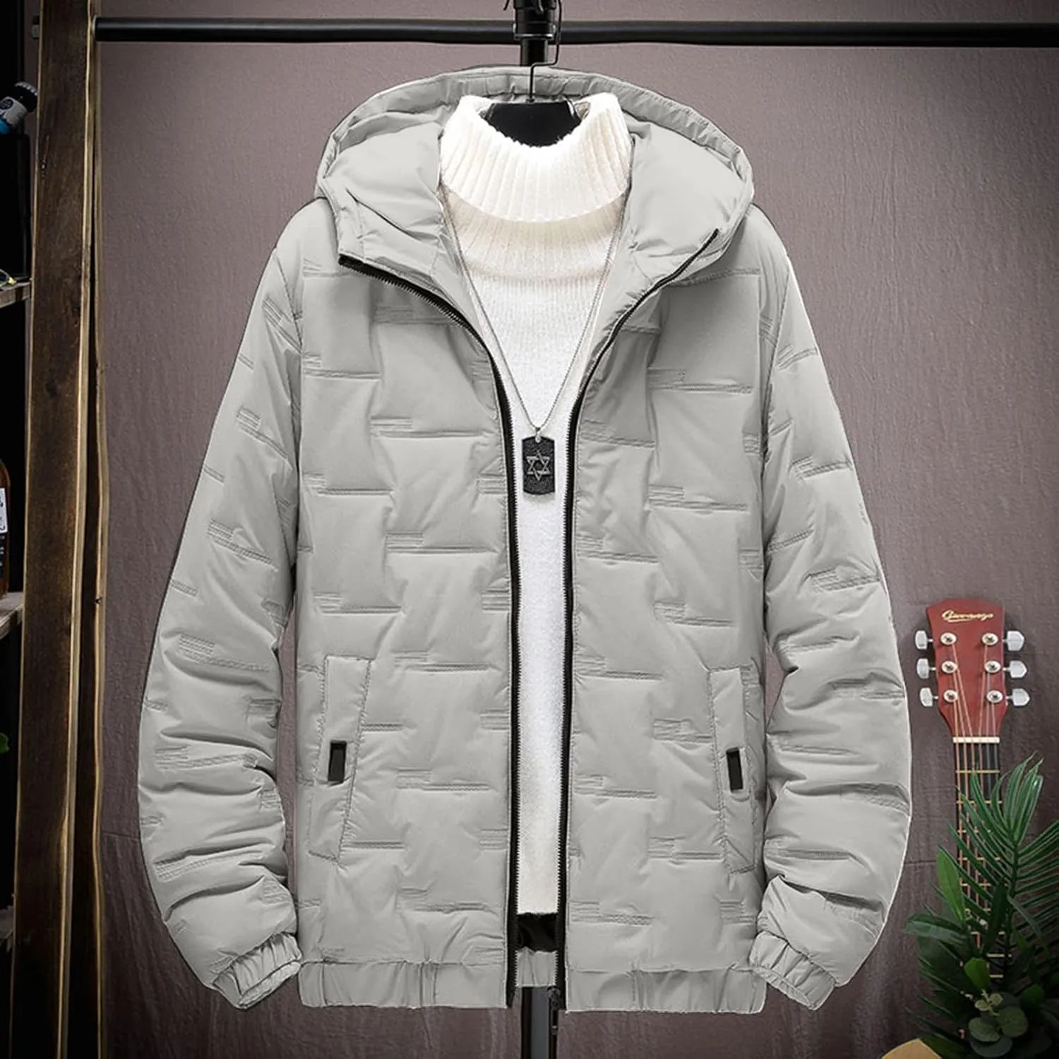 Mens Autumn And Winter Fashion Casual Solid Color Padded Warm Cotton Coat Cotton Padded Jacket Jackets Coats for