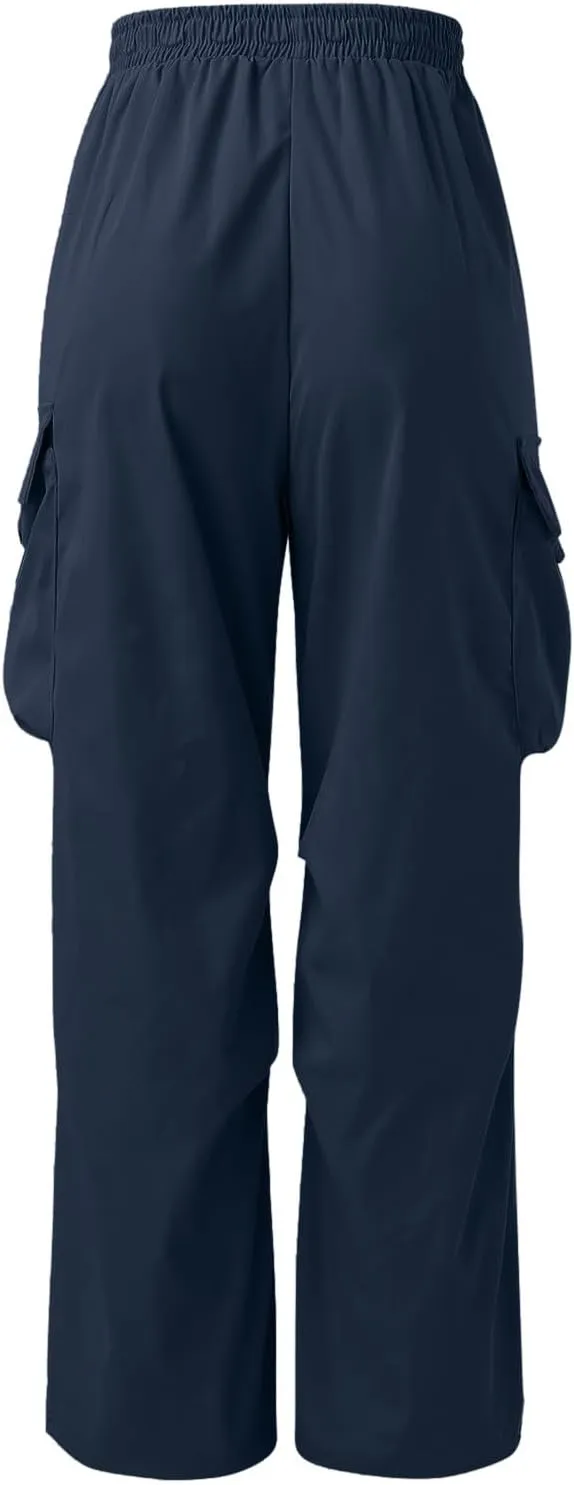 Men's Baggy Cargo Pants Casual Parachute Pants Elastic Waist Drawstring Loose Fit Outdoor Multi Pockets
