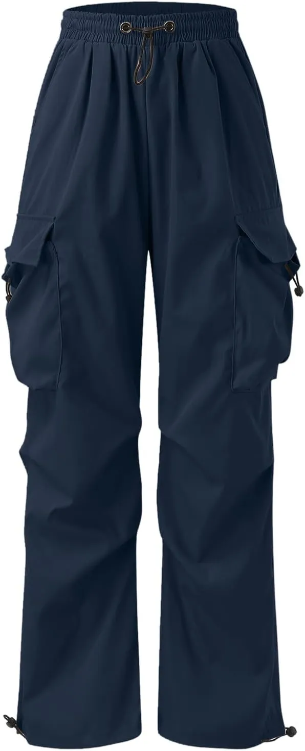 Men's Baggy Cargo Pants Casual Parachute Pants Elastic Waist Drawstring Loose Fit Outdoor Multi Pockets