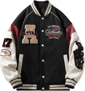 Men's Baseball Jacket Vintage Graphic Varsity Jackets Lightweight Windbreaker Casual Fashion Bomber Jacket