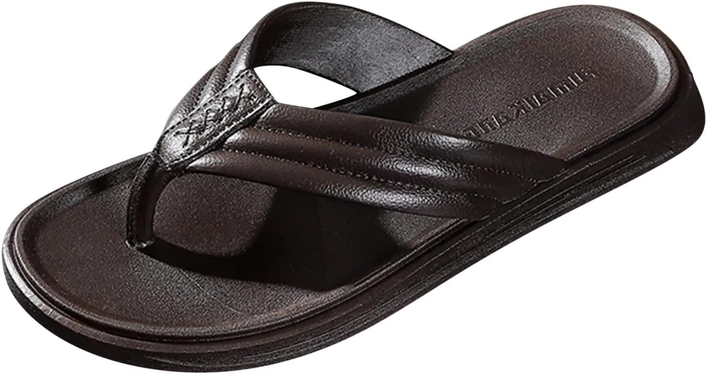 Mens Beach Sandals Men Shoes Fashion Beach Flip Flops Flat Toe Sandwich Open Toe Summer Beach Leather Thong Sandals