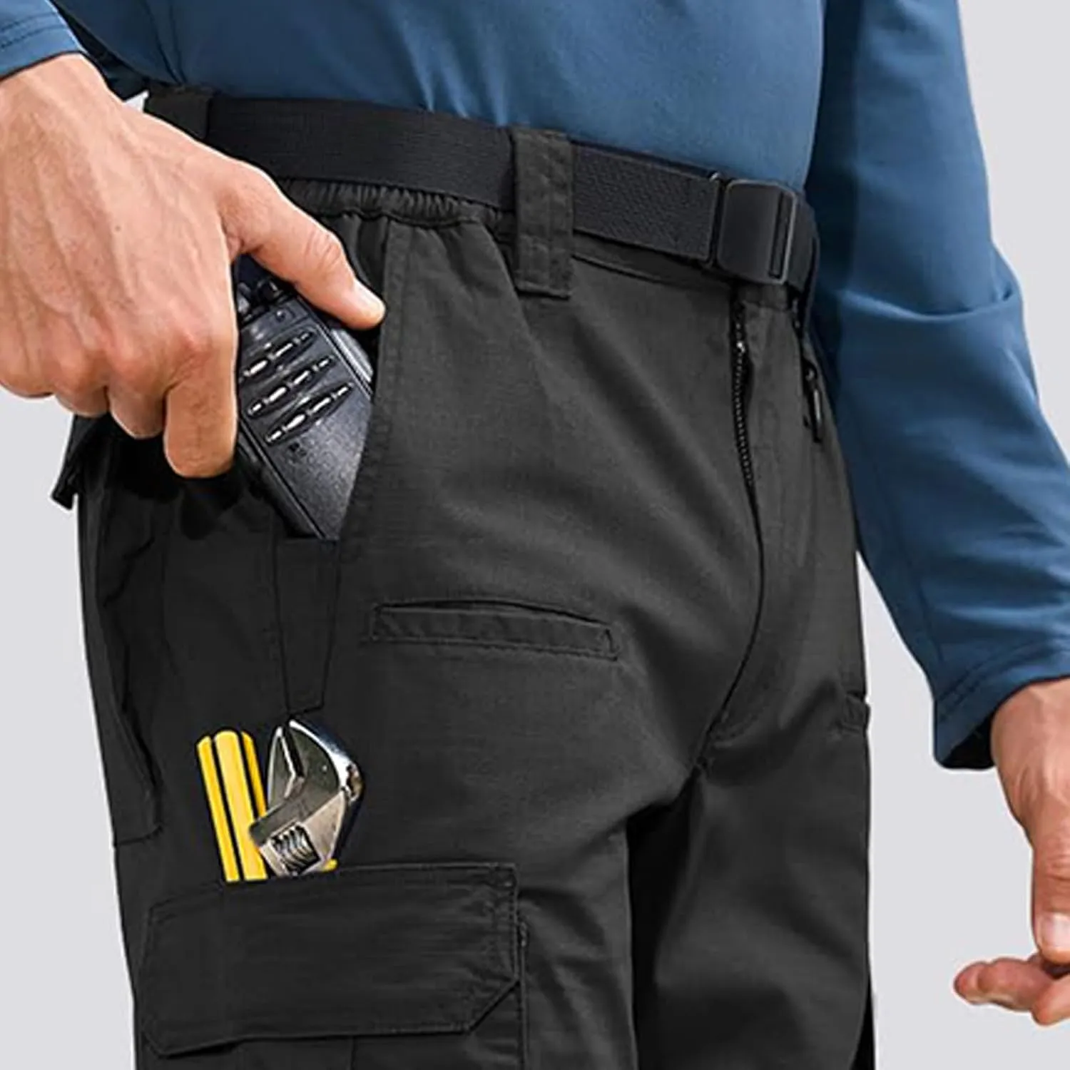 Mens Cargo Work Pants Ripstop Elastic Waist Stretch Joggers Waterproof Hiking Outdoor Pants with Utility Packets