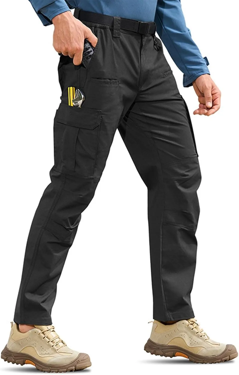 Mens Cargo Work Pants Ripstop Elastic Waist Stretch Joggers Waterproof Hiking Outdoor Pants with Utility Packets