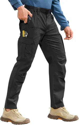 Mens Cargo Work Pants Ripstop Elastic Waist Stretch Joggers Waterproof Hiking Outdoor Pants with Utility Packets