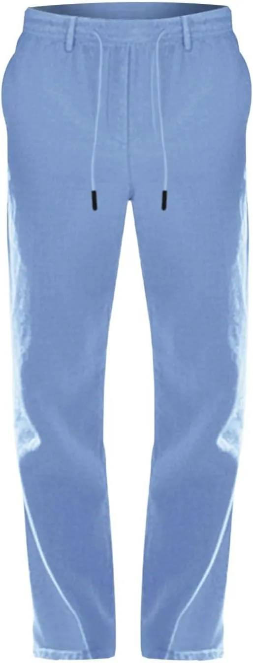Mens Casual Pants Drawstring Elastic Waist Beach Pants Straight Leg Yoga Pants with Pockets Cropped Sweat Pant Slacks
