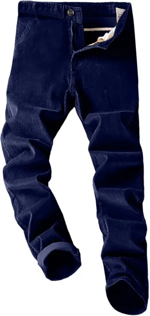 Men's Corduroy Chino Pant Straight Fit Flat-Front Casual Pants Vintage Slim Fit Straight Legs Pants Fall Winter Trousers