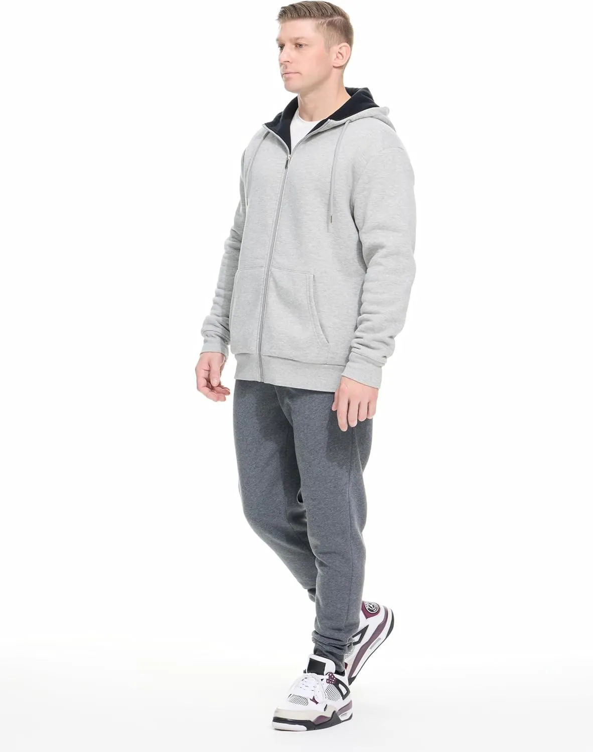 Men's Cotton Sweatshirt Heavyweight Fleece Hoodie Outerwear Warm Lined Coat Pocket Zip Up Jacket