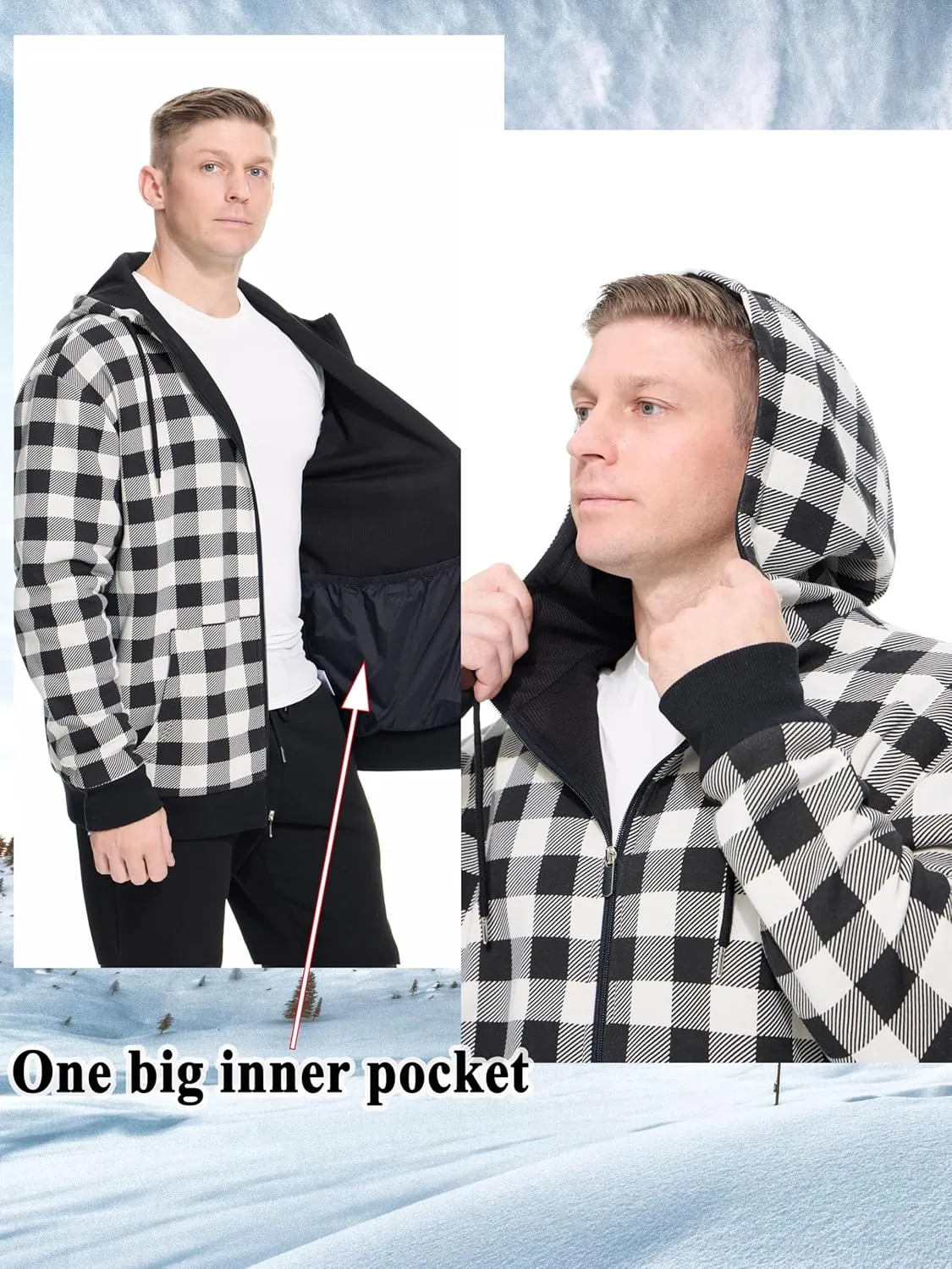 Men's Cotton Sweatshirt Heavyweight Fleece Hoodie Outerwear Warm Lined Coat Pocket Zip Up Jacket