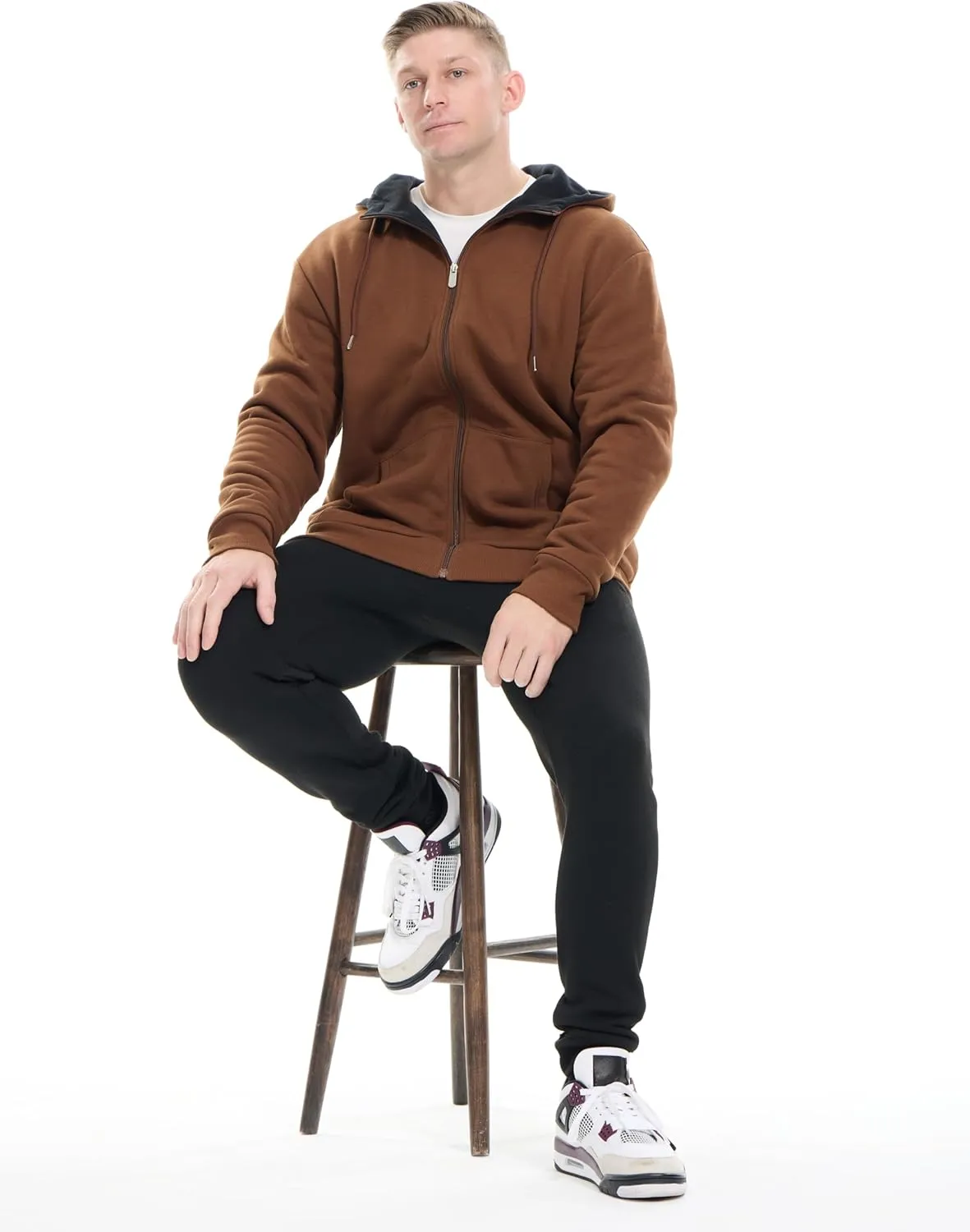 Men's Cotton Sweatshirt Heavyweight Fleece Hoodie Outerwear Warm Lined Coat Pocket Zip Up Jacket