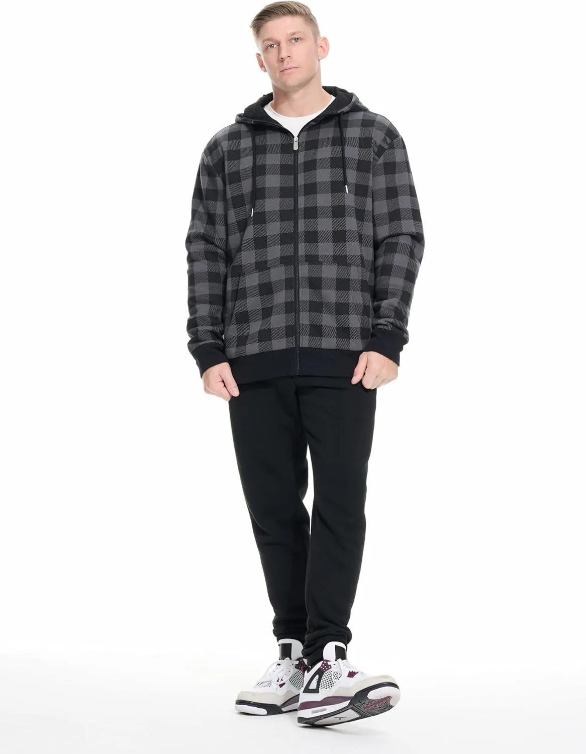 Men's Cotton Sweatshirt Heavyweight Fleece Hoodie Outerwear Warm Lined Coat Pocket Zip Up Jacket