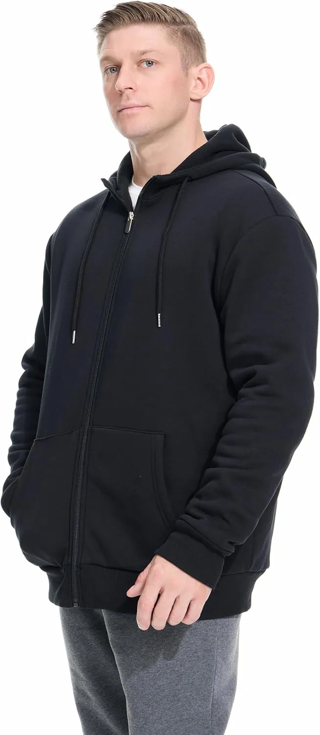 Men's Cotton Sweatshirt Heavyweight Fleece Hoodie Outerwear Warm Lined Coat Pocket Zip Up Jacket
