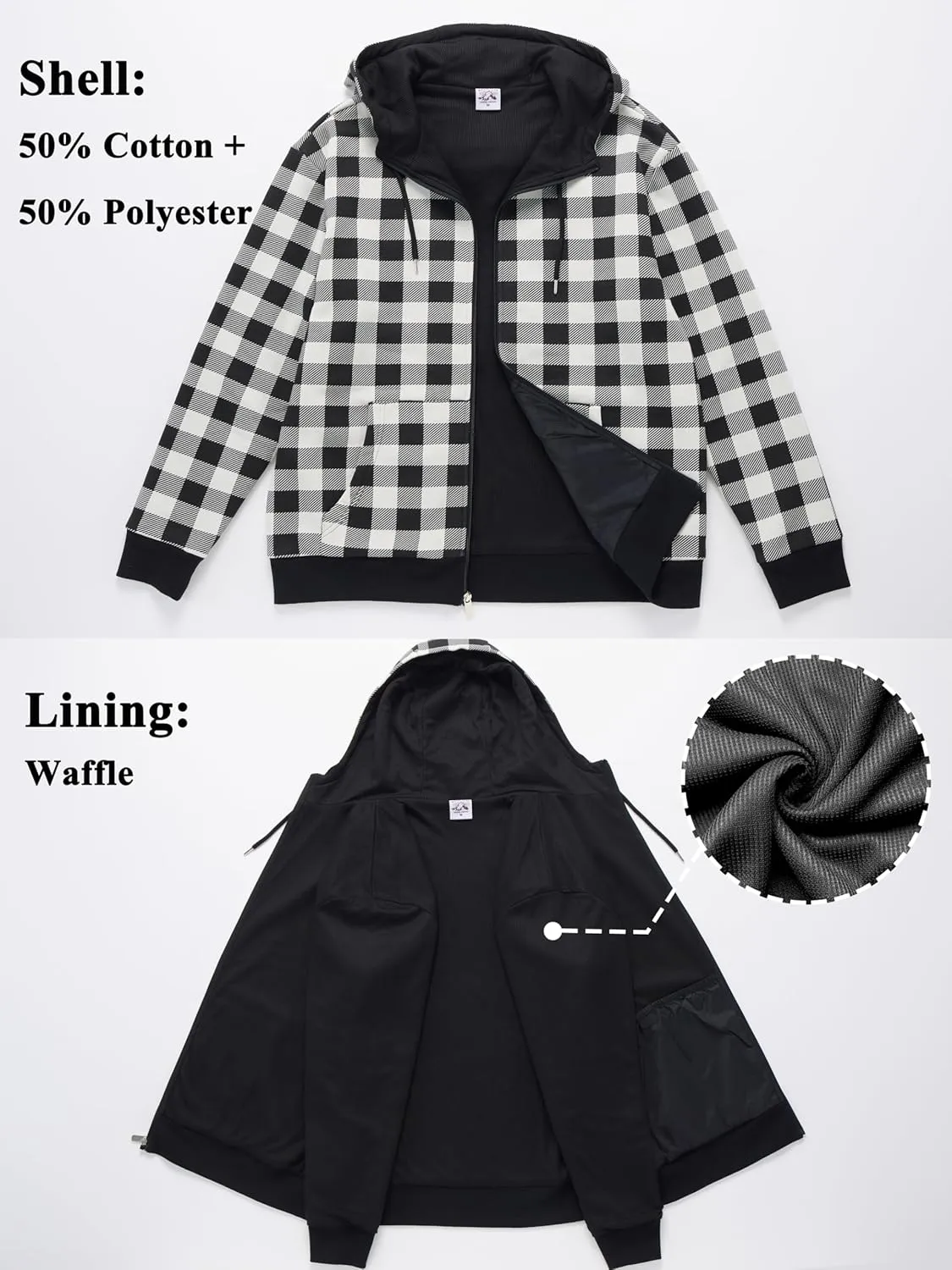 Men's Cotton Sweatshirt Heavyweight Fleece Hoodie Outerwear Warm Lined Coat Pocket Zip Up Jacket