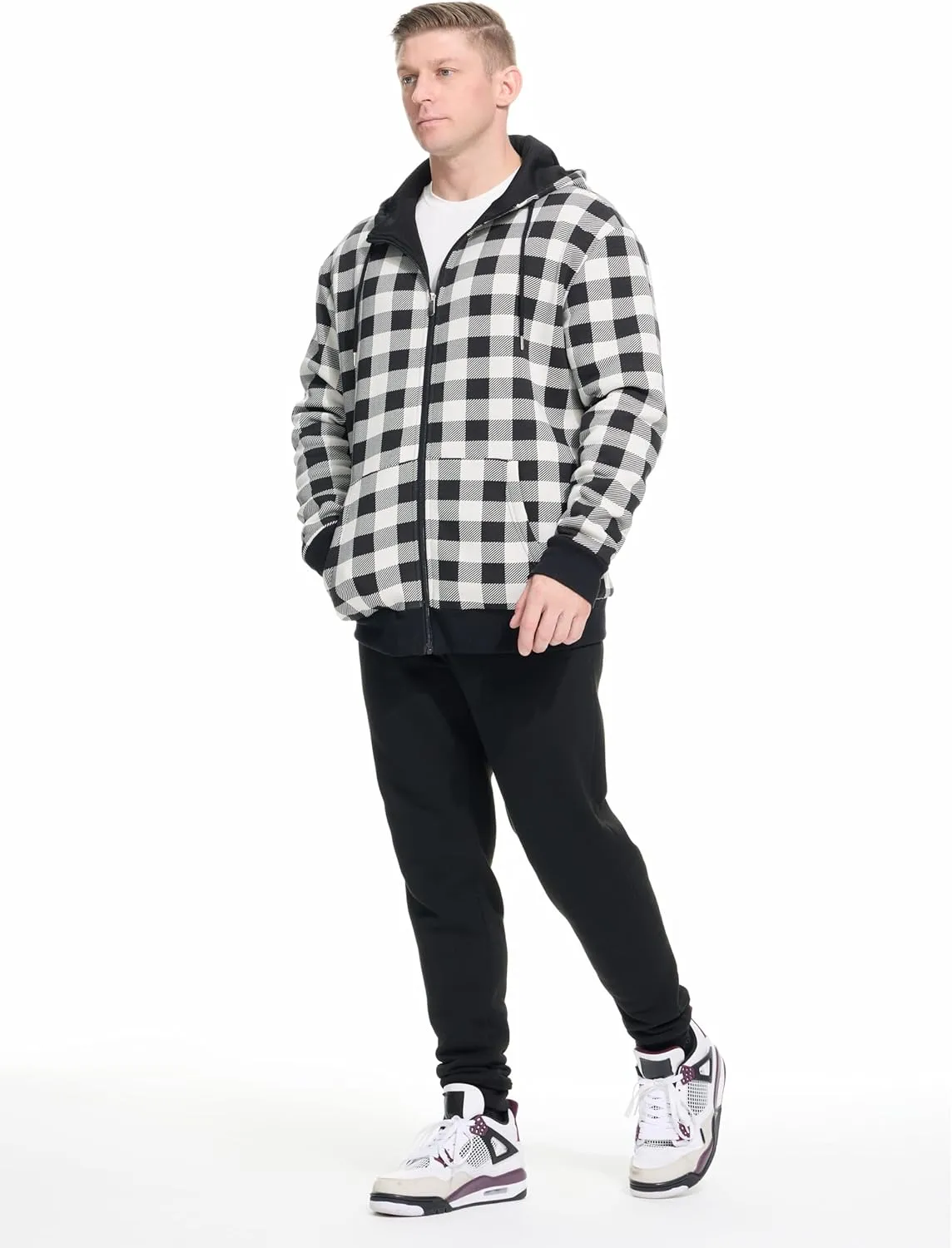 Men's Cotton Sweatshirt Heavyweight Fleece Hoodie Outerwear Warm Lined Coat Pocket Zip Up Jacket