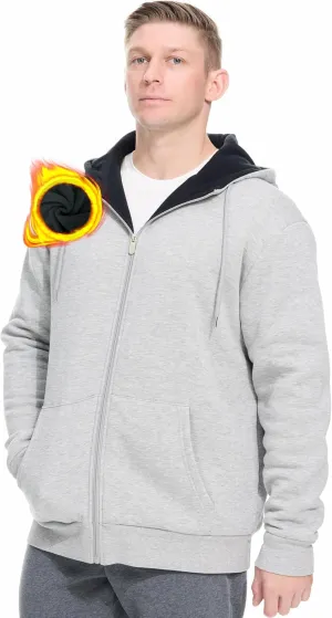 Men's Cotton Sweatshirt Heavyweight Fleece Hoodie Outerwear Warm Lined Coat Pocket Zip Up Jacket
