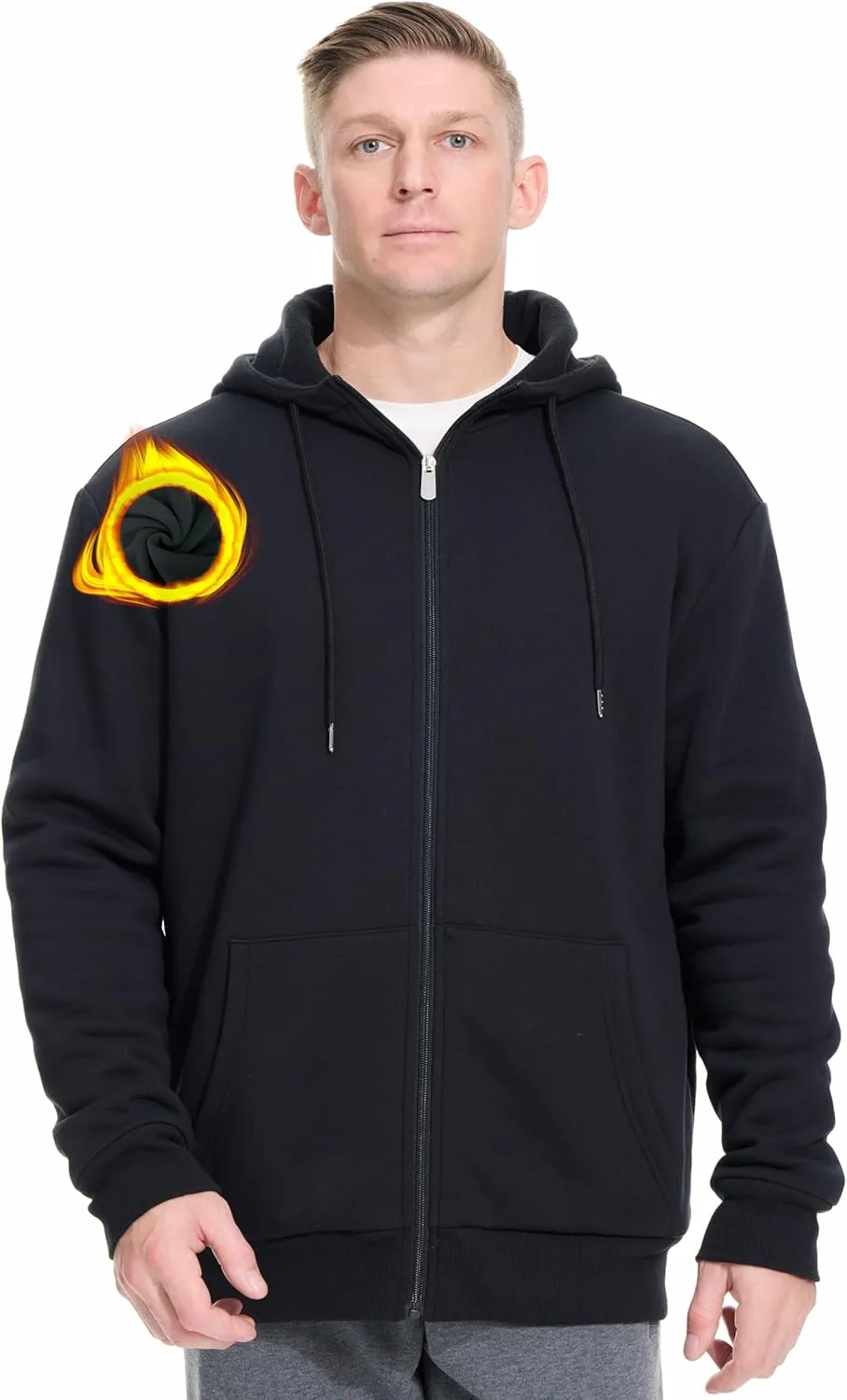 Men's Cotton Sweatshirt Heavyweight Fleece Hoodie Outerwear Warm Lined Coat Pocket Zip Up Jacket