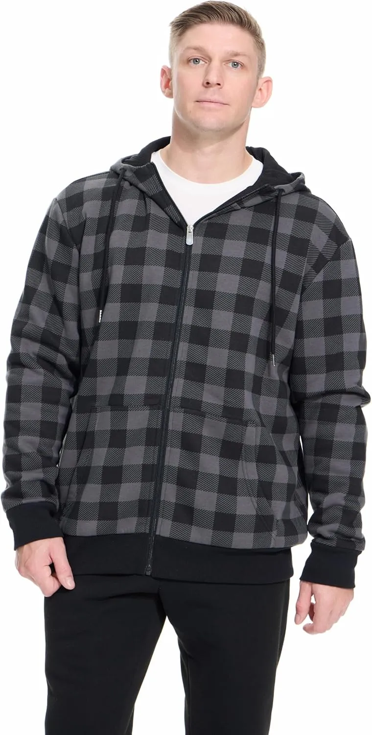 Men's Cotton Sweatshirt Heavyweight Fleece Hoodie Outerwear Warm Lined Coat Pocket Zip Up Jacket