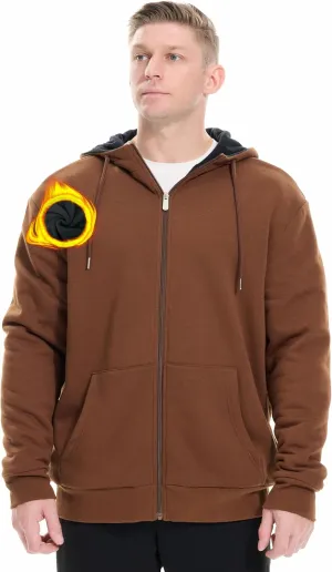 Men's Cotton Sweatshirt Heavyweight Fleece Hoodie Outerwear Warm Lined Coat Pocket Zip Up Jacket