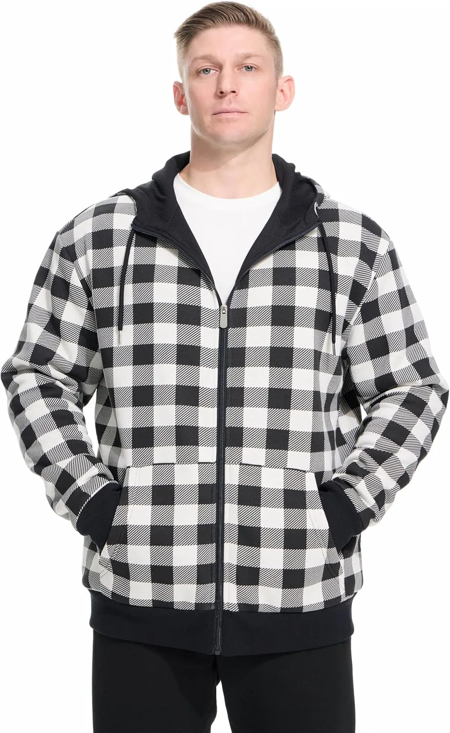 Men's Cotton Sweatshirt Heavyweight Fleece Hoodie Outerwear Warm Lined Coat Pocket Zip Up Jacket