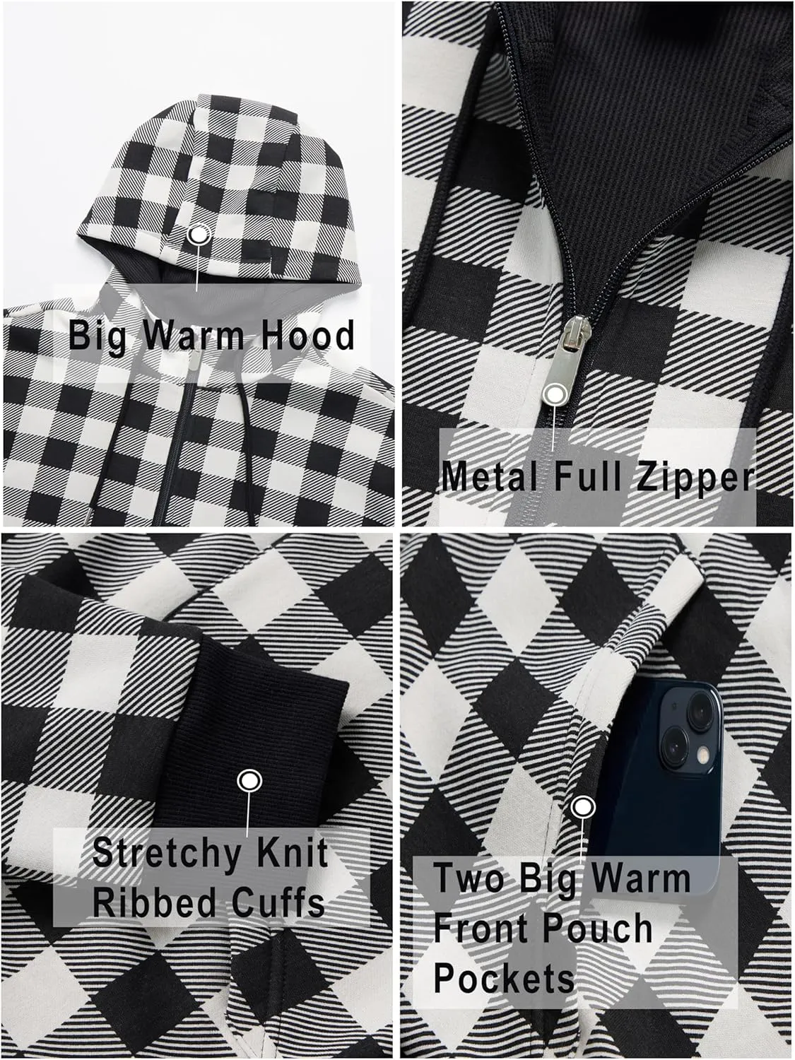Men's Cotton Sweatshirt Heavyweight Fleece Hoodie Outerwear Warm Lined Coat Pocket Zip Up Jacket