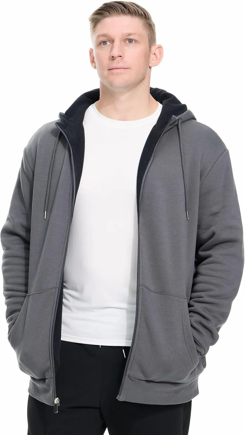 Men's Cotton Sweatshirt Heavyweight Fleece Hoodie Outerwear Warm Lined Coat Pocket Zip Up Jacket