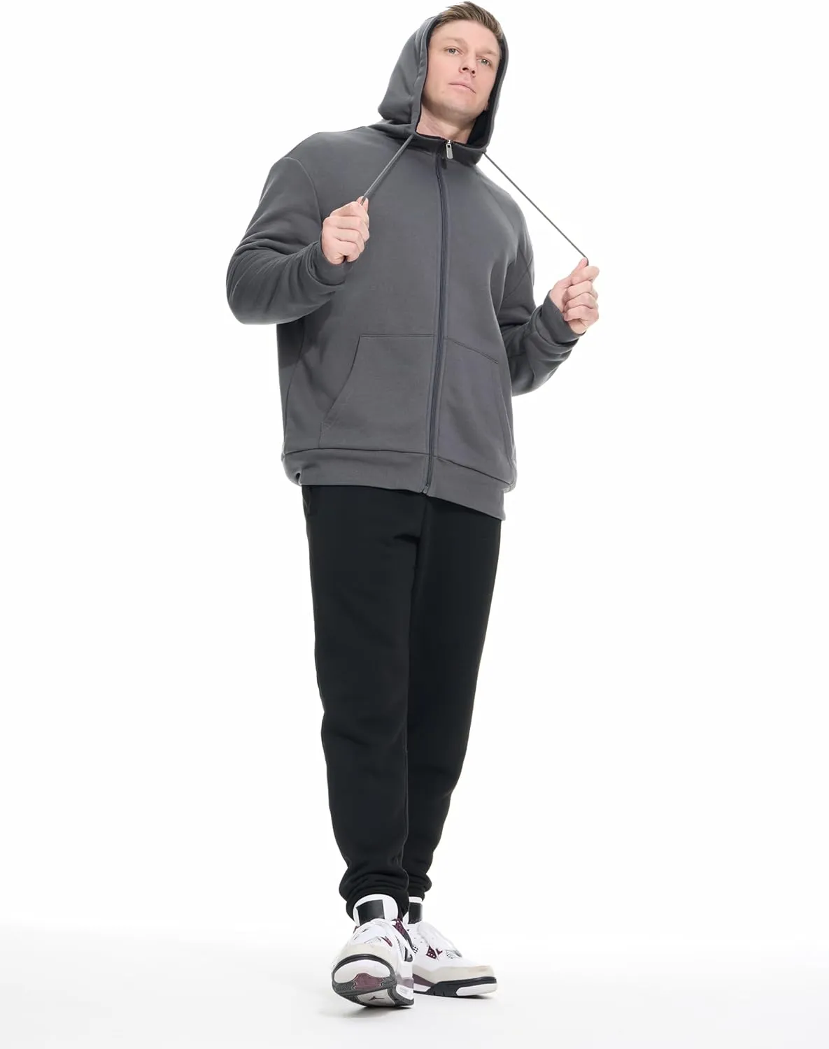 Men's Cotton Sweatshirt Heavyweight Fleece Hoodie Outerwear Warm Lined Coat Pocket Zip Up Jacket