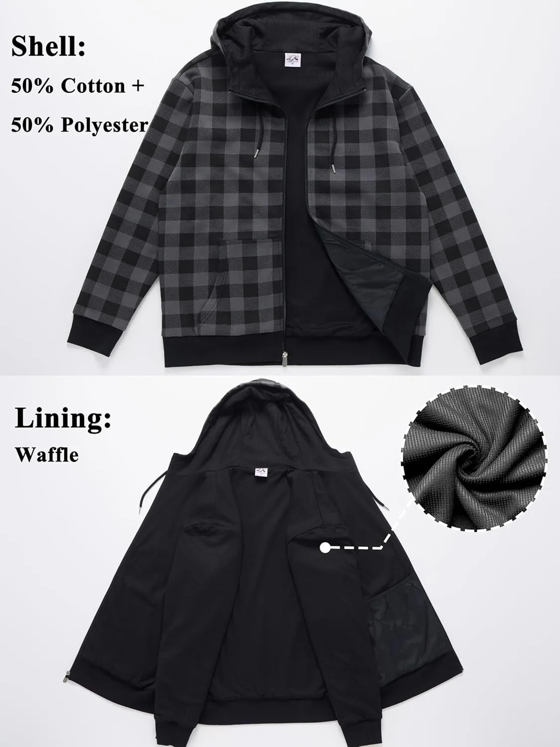 Men's Cotton Sweatshirt Heavyweight Fleece Hoodie Outerwear Warm Lined Coat Pocket Zip Up Jacket