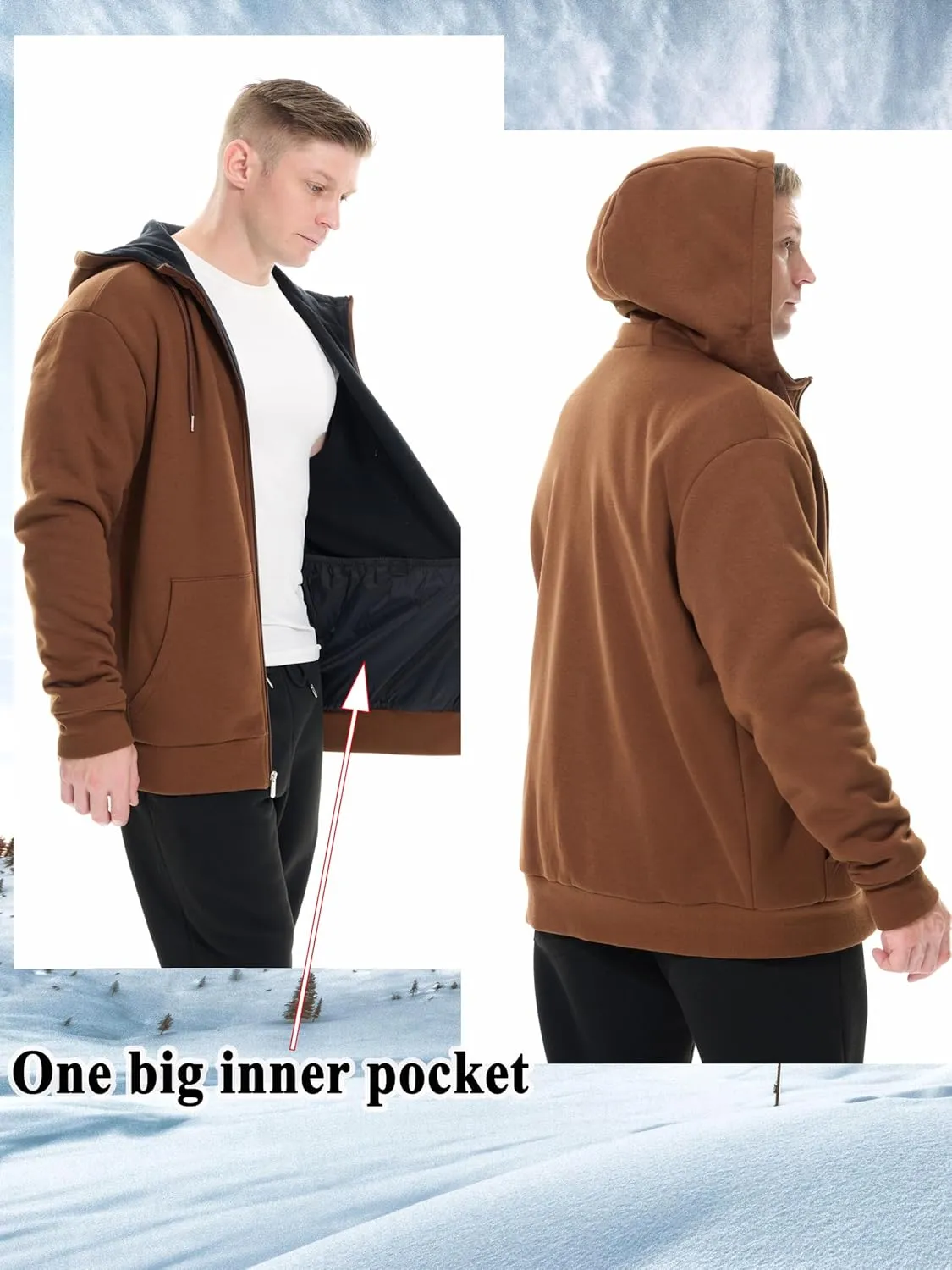 Men's Cotton Sweatshirt Heavyweight Fleece Hoodie Outerwear Warm Lined Coat Pocket Zip Up Jacket