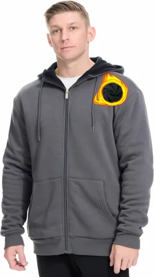 Men's Cotton Sweatshirt Heavyweight Fleece Hoodie Outerwear Warm Lined Coat Pocket Zip Up Jacket