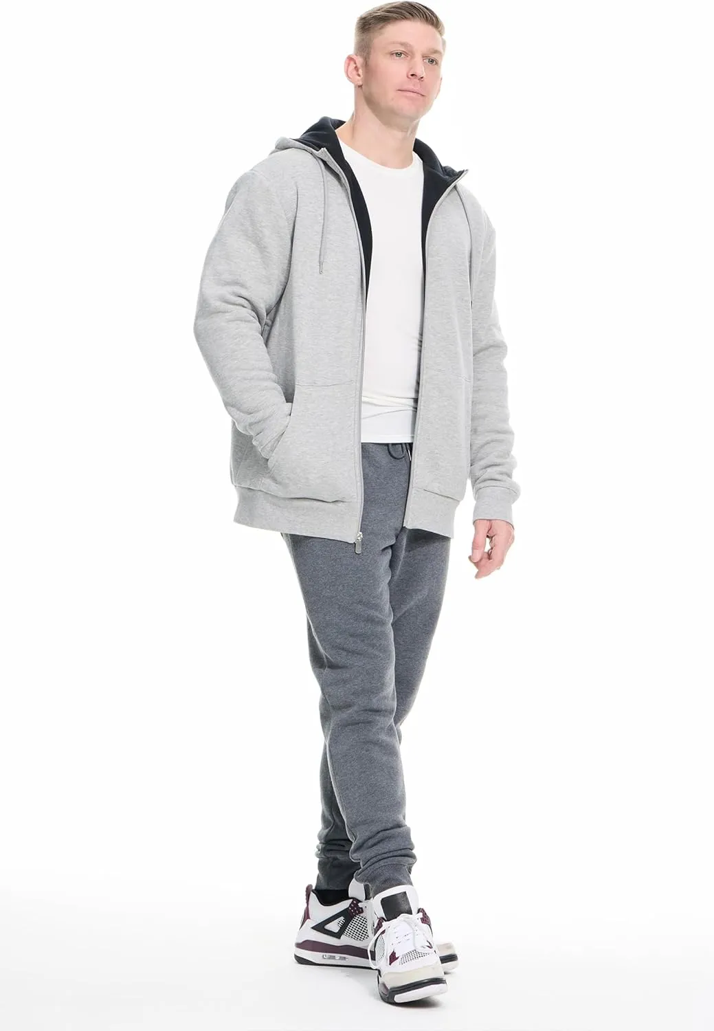 Men's Cotton Sweatshirt Heavyweight Fleece Hoodie Outerwear Warm Lined Coat Pocket Zip Up Jacket