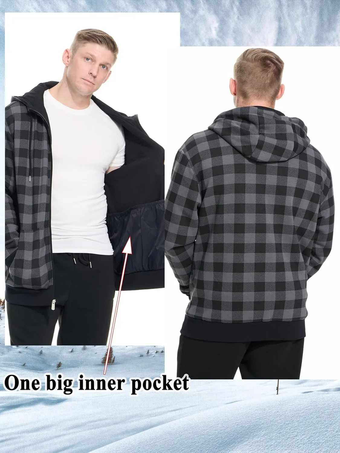 Men's Cotton Sweatshirt Heavyweight Fleece Hoodie Outerwear Warm Lined Coat Pocket Zip Up Jacket