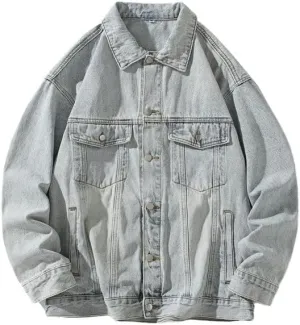 Men's Denim Jacket Classic Fit Long Sleeve Jean Jacket Casual Button Down Denim Jackets Fashion Motorcycle Coats