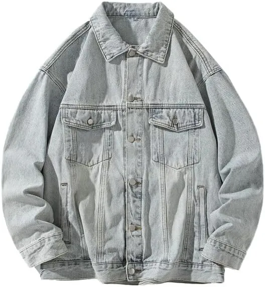 Men's Denim Jacket Classic Fit Long Sleeve Jean Jacket Casual Button Down Denim Jackets Fashion Motorcycle Coats