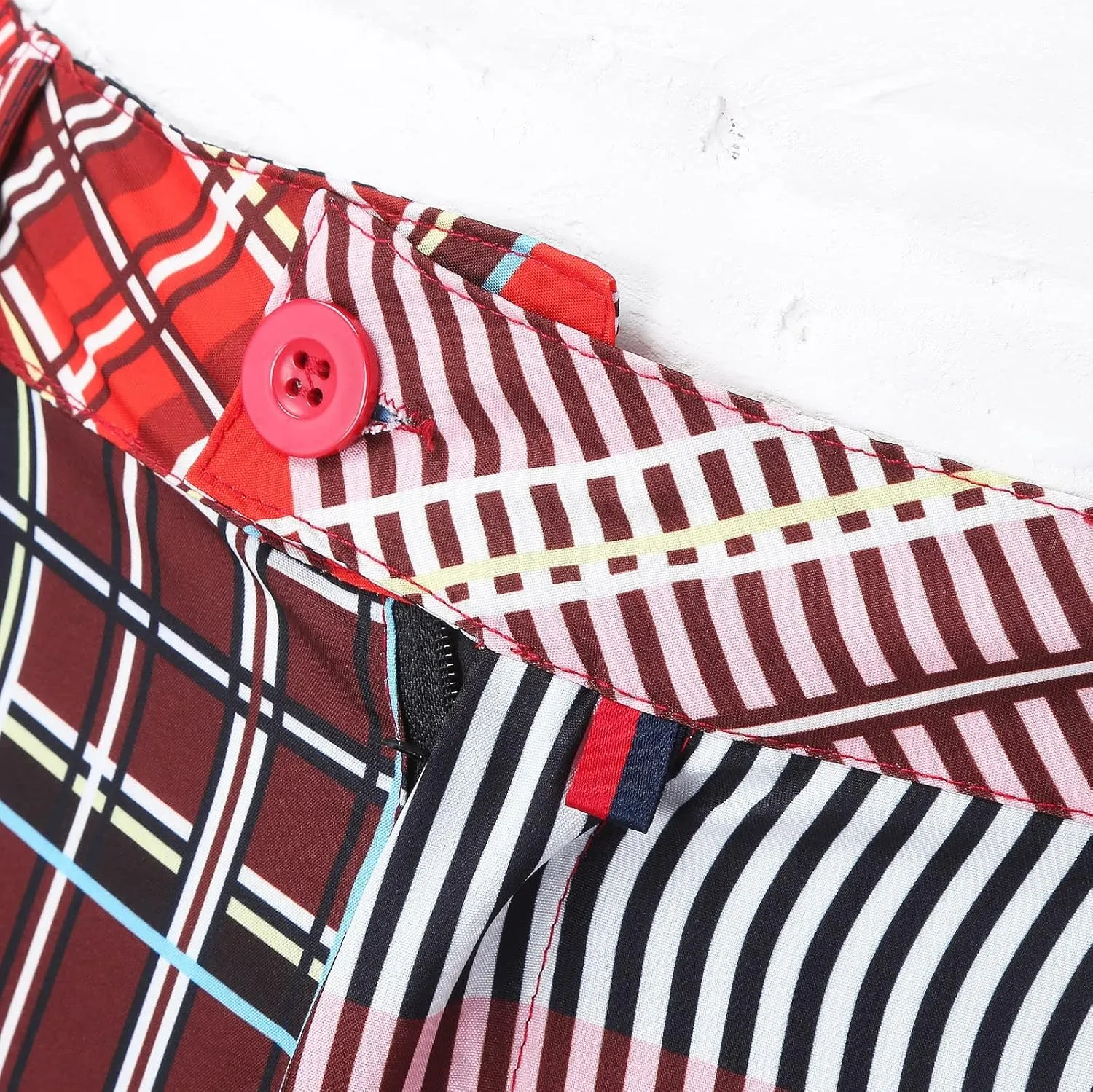 Mens Fashion Plaid Stretch Dress Pants Business Straight Leg Slim Fit Flat-Front Chino Pant Checkered Work Suit Pants
