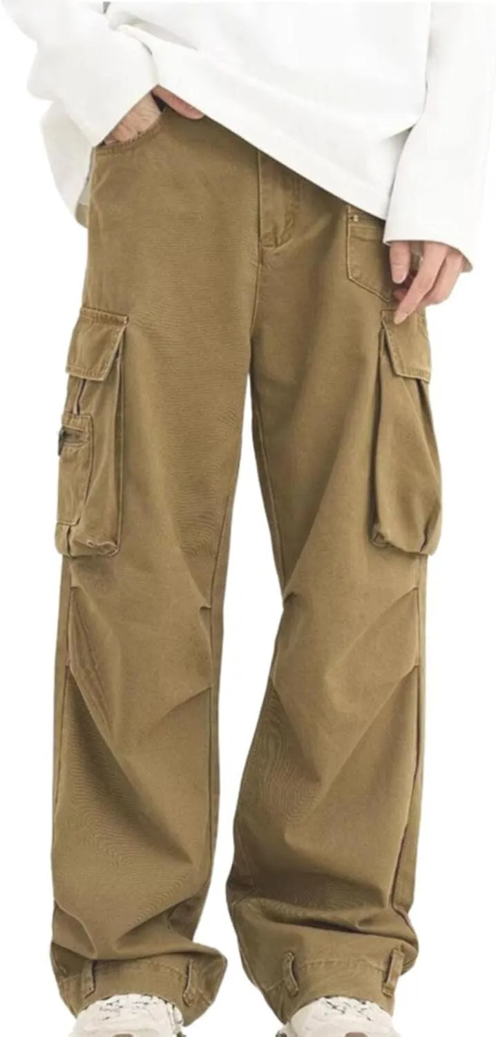 Mens Fashion Street Maxi Cargo Trousers Casual Versatile Hipster Pants Plus Size Multi Pocket Trendy Military Combat Overalls