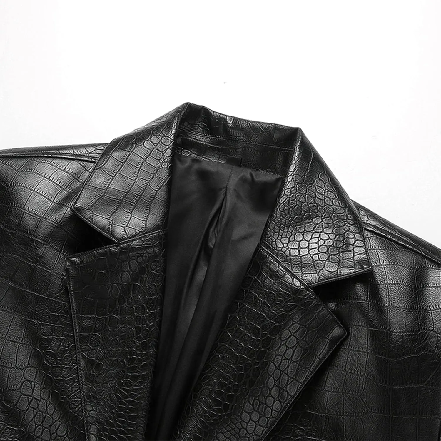 Mens Faux Leather Blazer Jackets Slim Fit Suit Jacket Casual Button Coat 2024 Lightweight Lapel Outerwear Windbreaker
