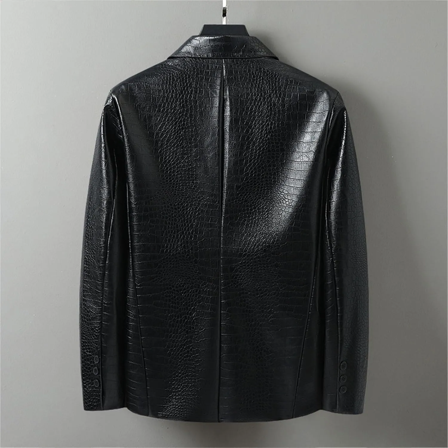 Mens Faux Leather Blazer Jackets Slim Fit Suit Jacket Casual Button Coat 2024 Lightweight Lapel Outerwear Windbreaker