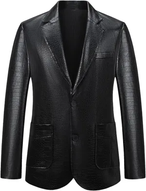 Mens Faux Leather Blazer Jackets Slim Fit Suit Jacket Casual Button Coat 2024 Lightweight Lapel Outerwear Windbreaker