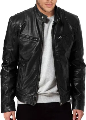 Mens Genuine Leather Biker Jacket Black & BROWN Lambskin Leather Jacket Real Leather Motorcycle Jacket Mans